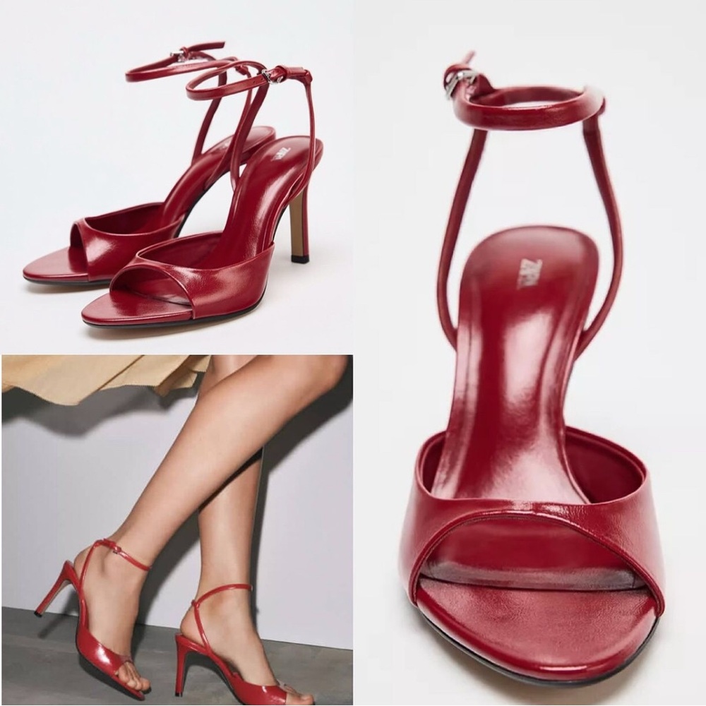 Zara Chic Red Ankle Strap Heels